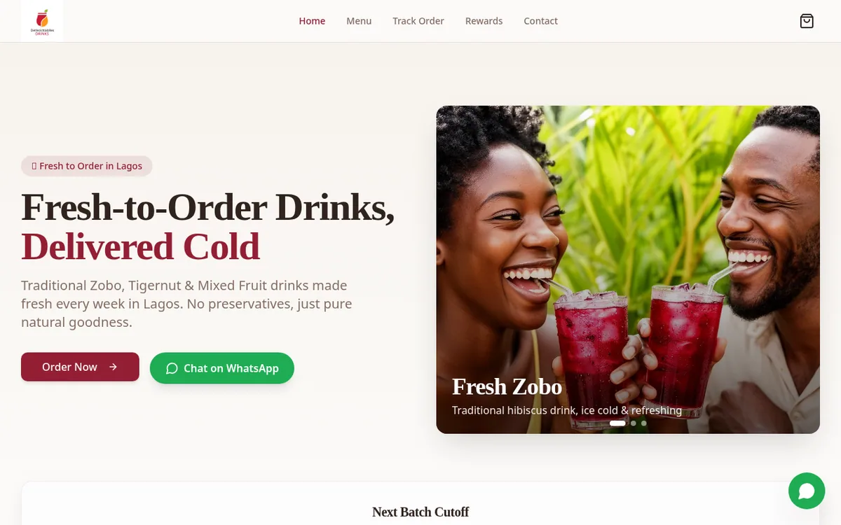 Home page of the Delectable Drinks online store